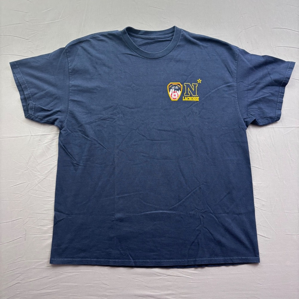 FDNY Navy Lacrosse The Brotherhood T-Shirt Mens XL Blue Short Sleeve Tee